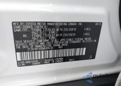 2025 Toyota Rav4 Xle Premium из США, поврежденный, VIN 2T3A1RFV9SW589430